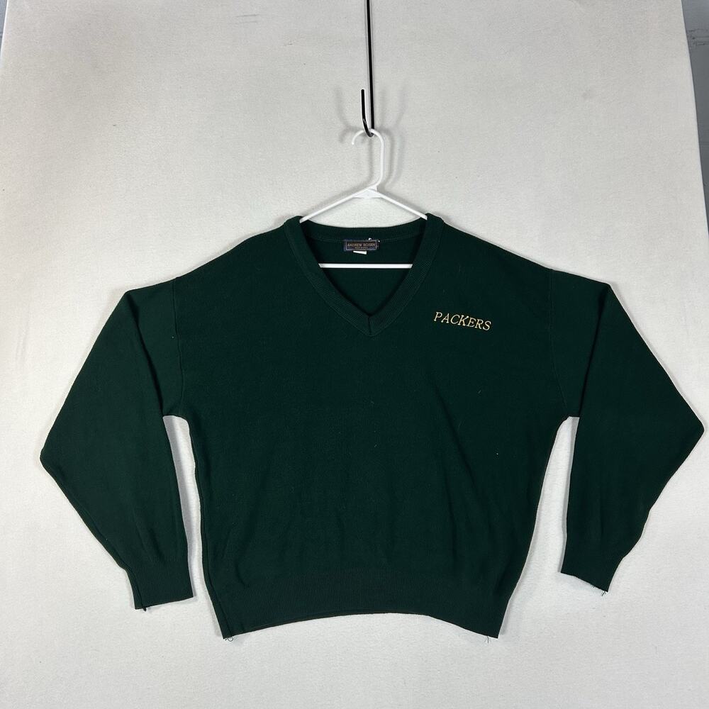 Vintage Andrew Rohan Green Bay Packers V-neck Sweater Mens XL Green USA Football